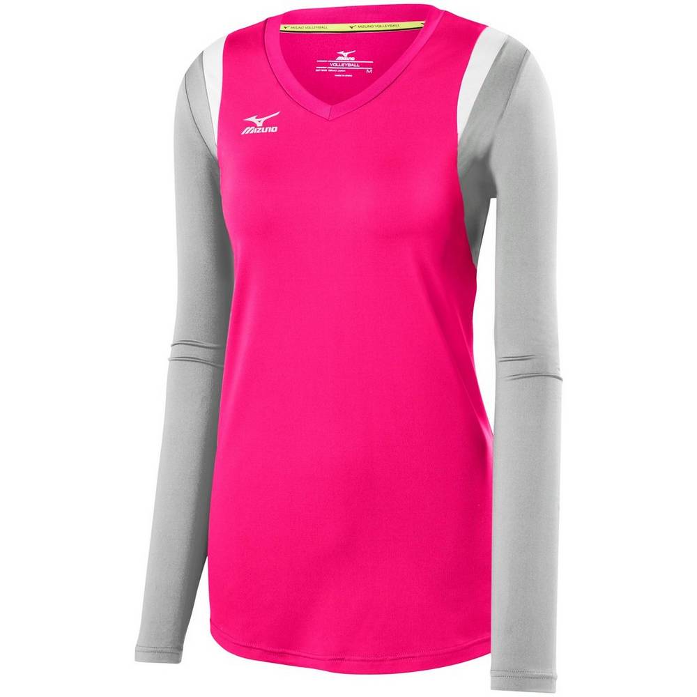 Camisas Mizuno Voleibol Balboa 5.0 Long Sleeve - Mulher - Rosa/Prateadas - WIVJE5293